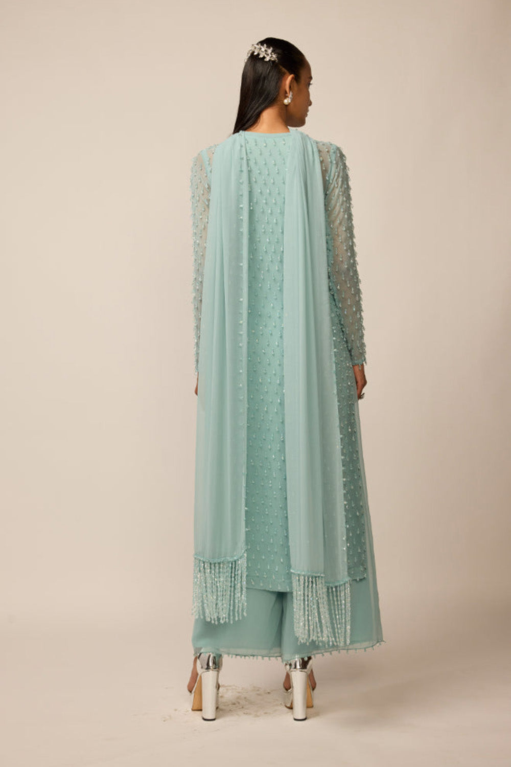 Powder Blue Pearl Drop Kurta Set