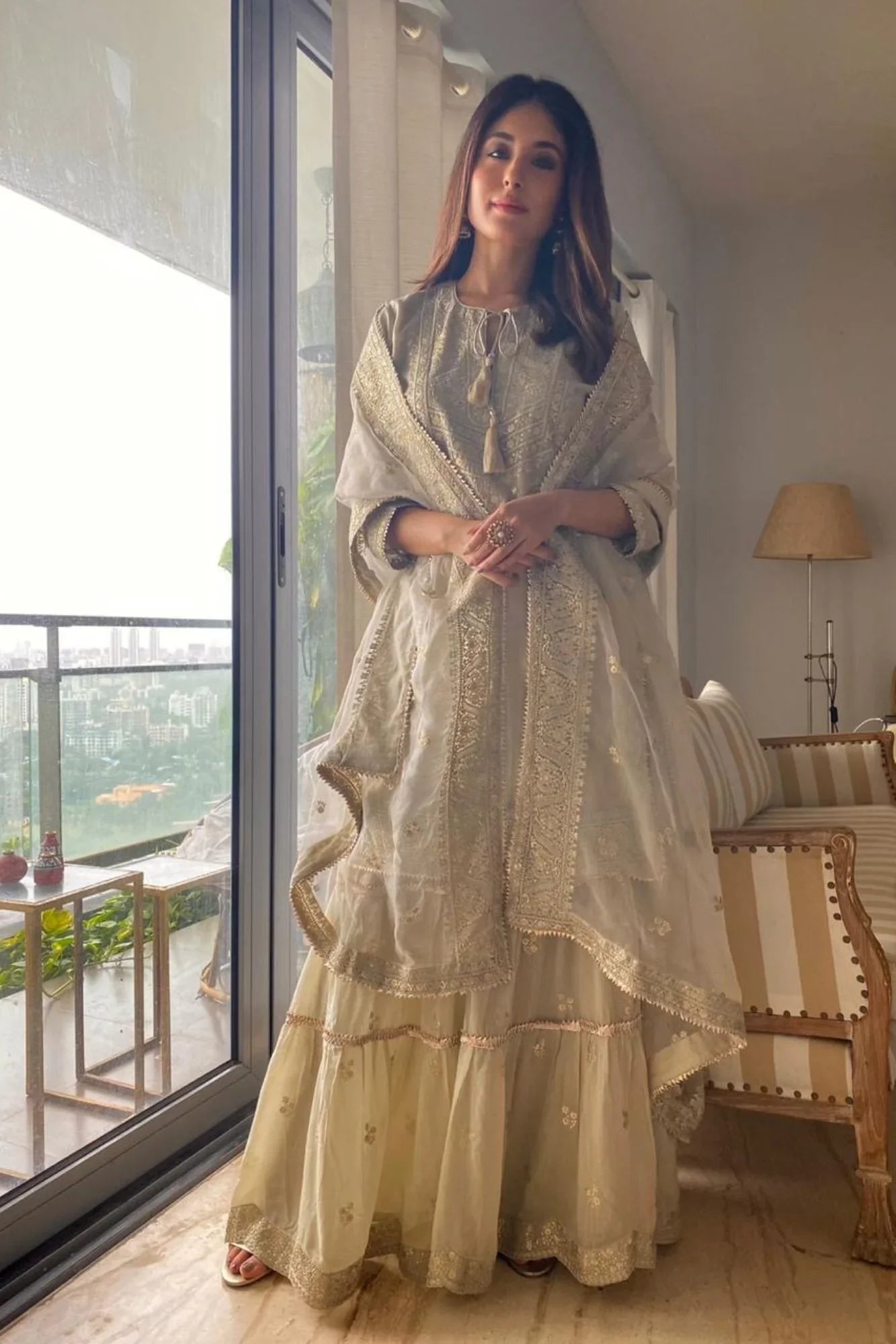 Rati Beige Short Sharara Set