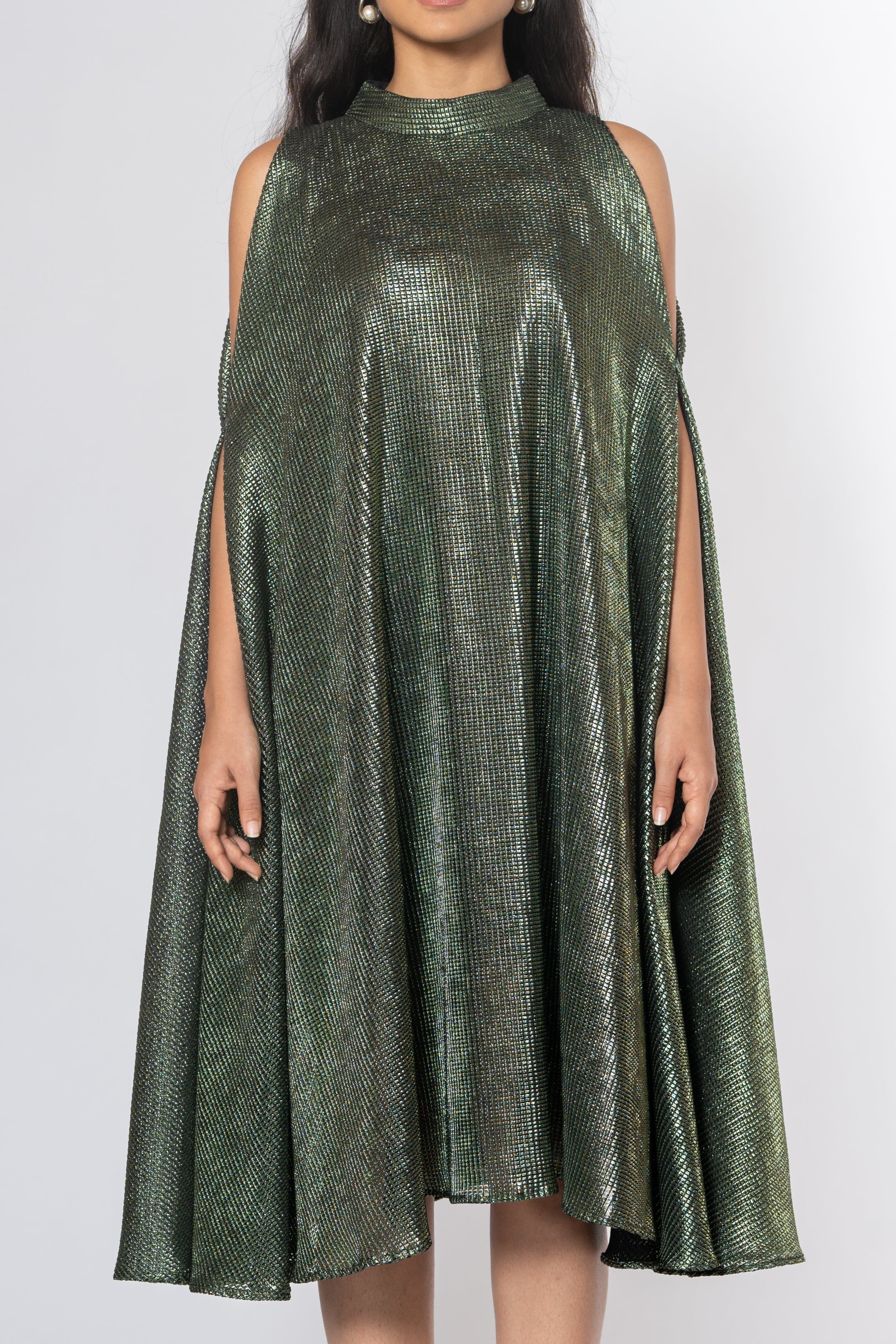 Metallic Cold Shoulder Dress