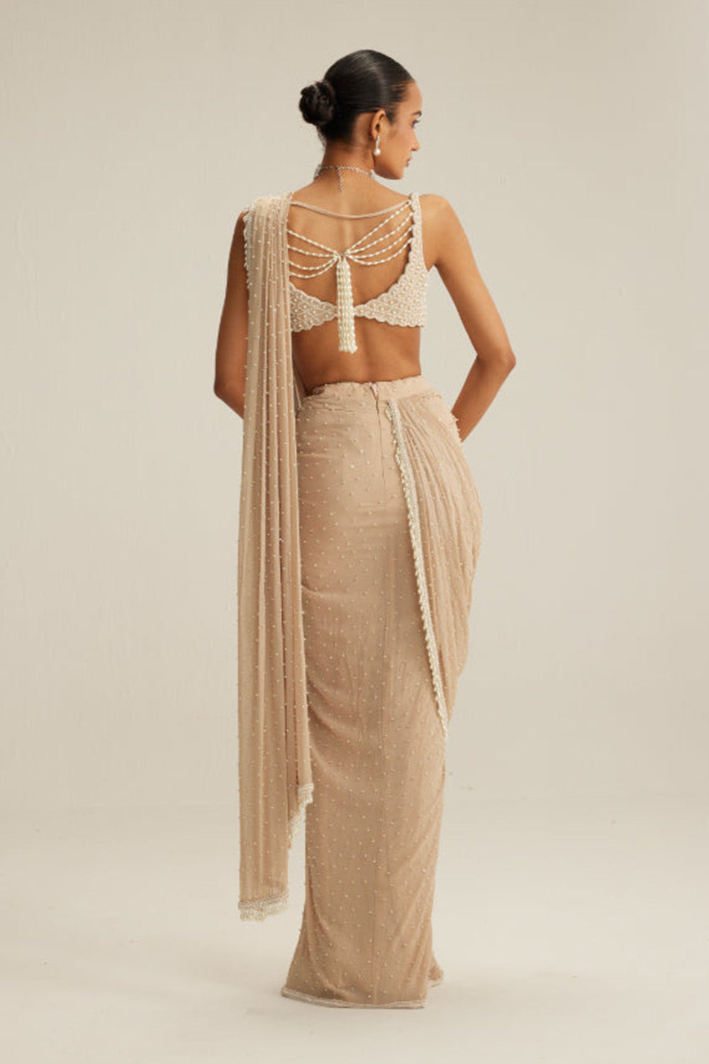 Light Beige Draped Saree Set