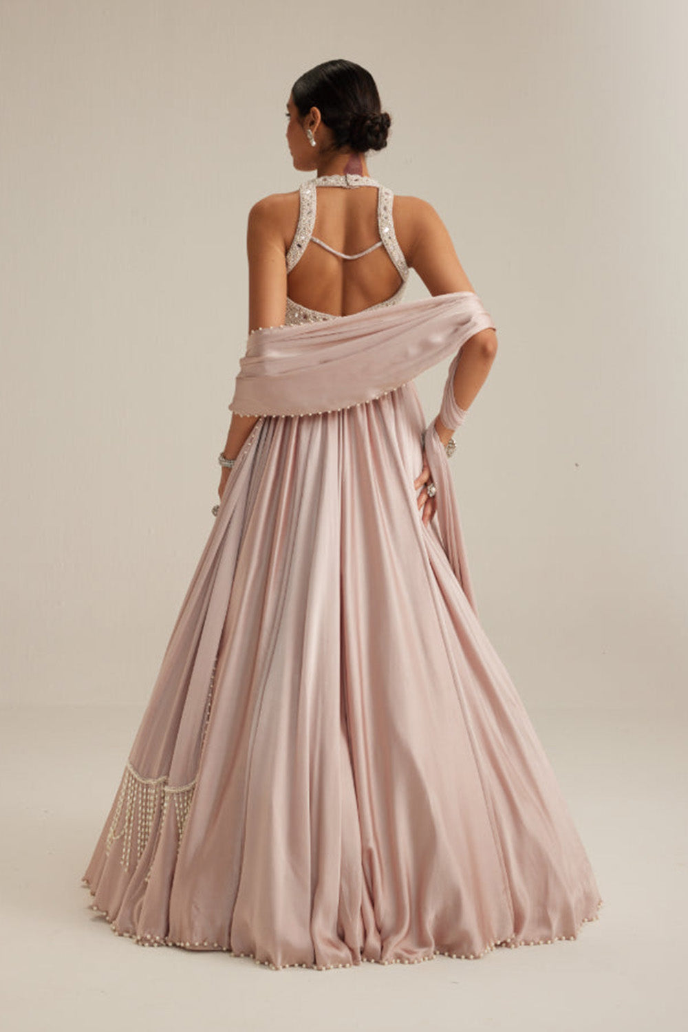 Ash Pink Satin skirt Set