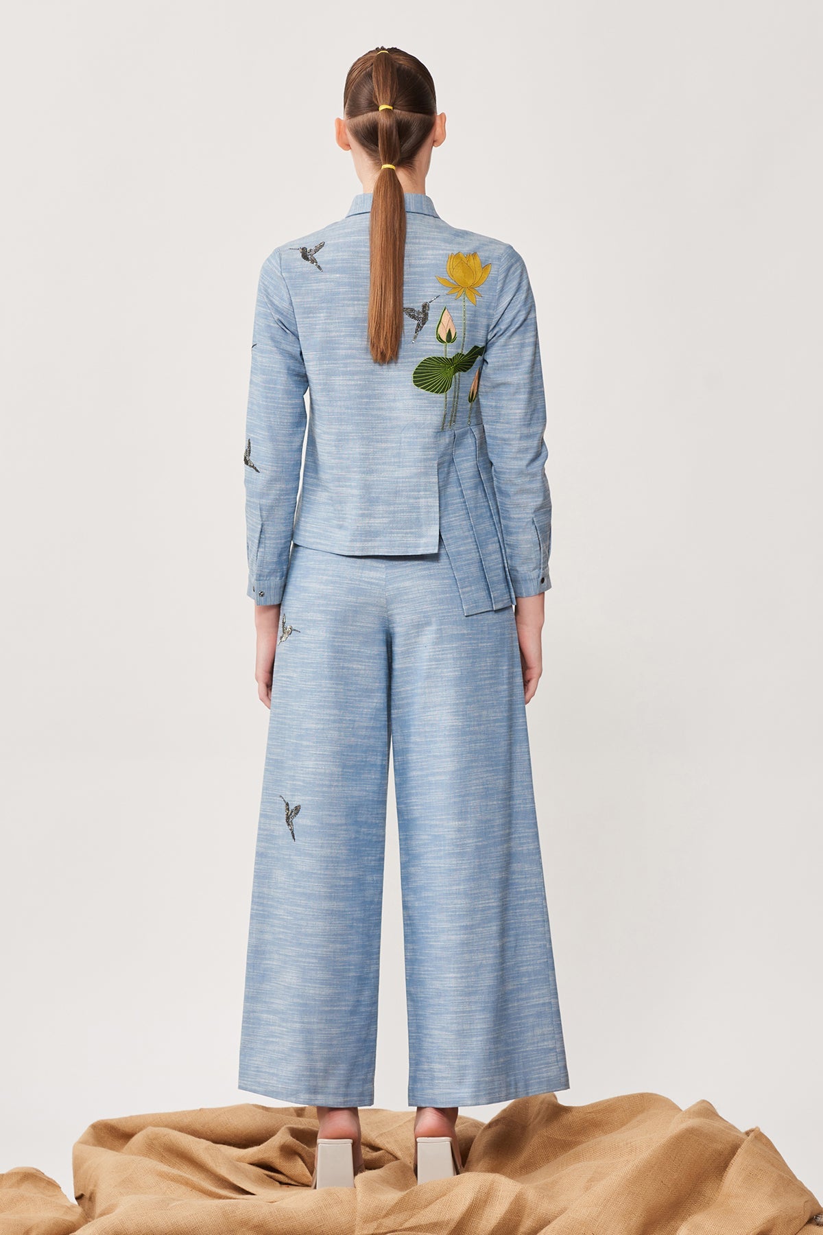 Lotus & Humming Bird Side Pleated Shirt