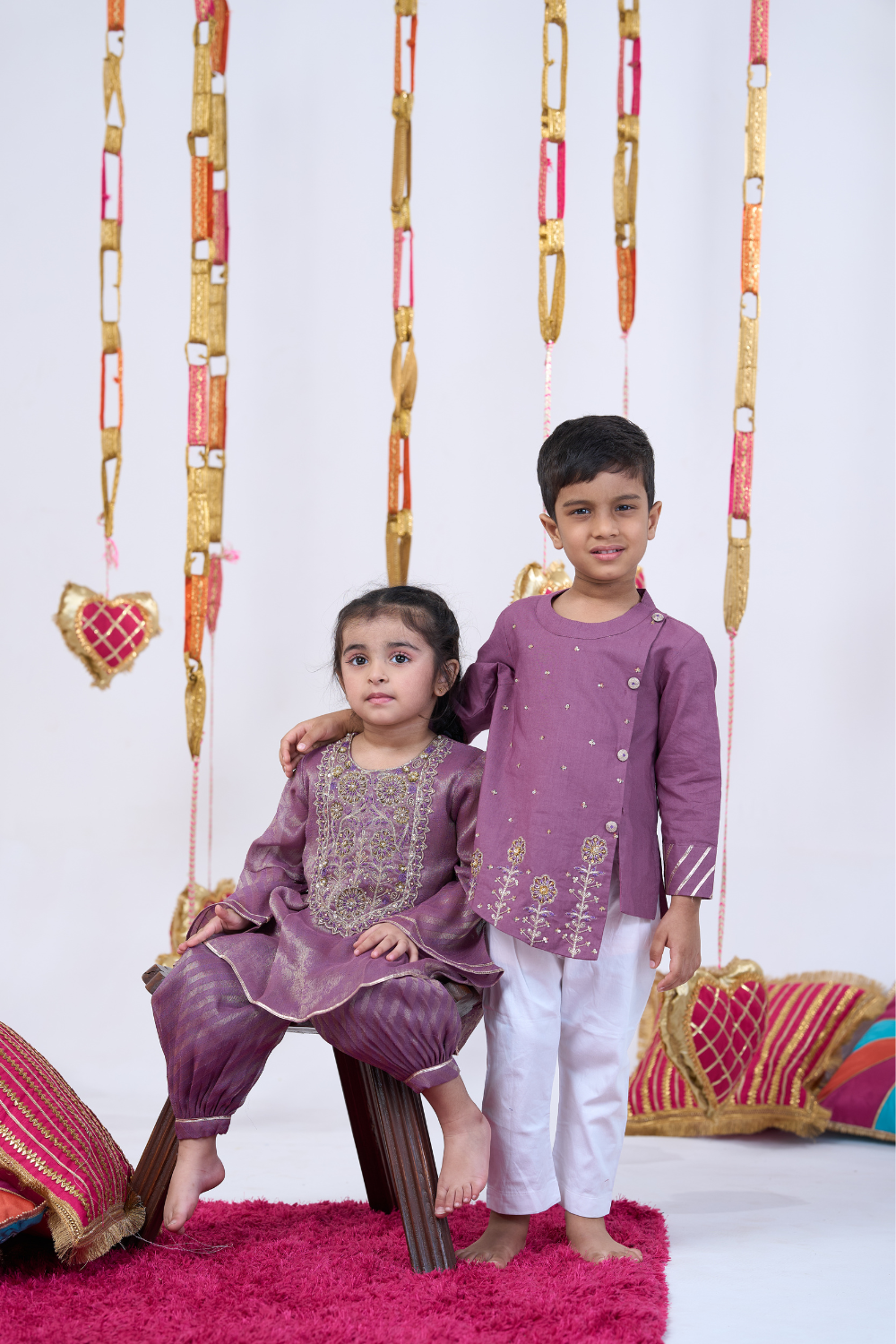 PURPLE COTTON HANDWORK KURTA SET
