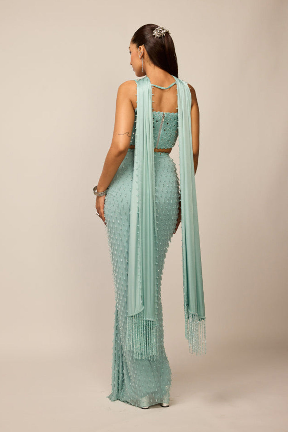Powder Blue Single Drop Draped Skirt Set