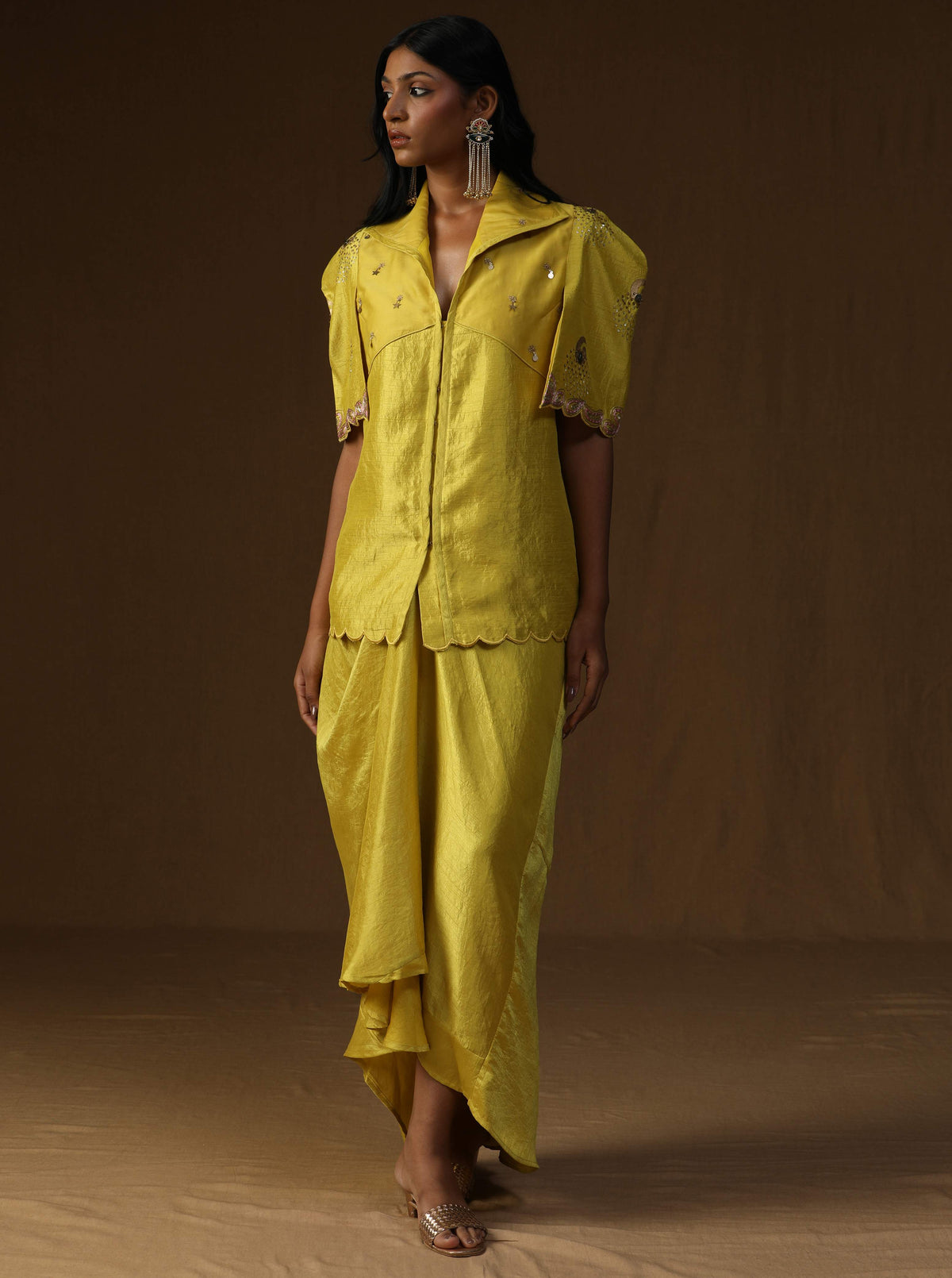 Rangadevi Lime Draped Skirt Set