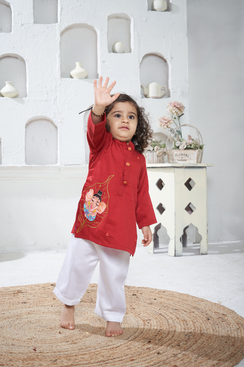 RED GANPATI LEAF KURTA