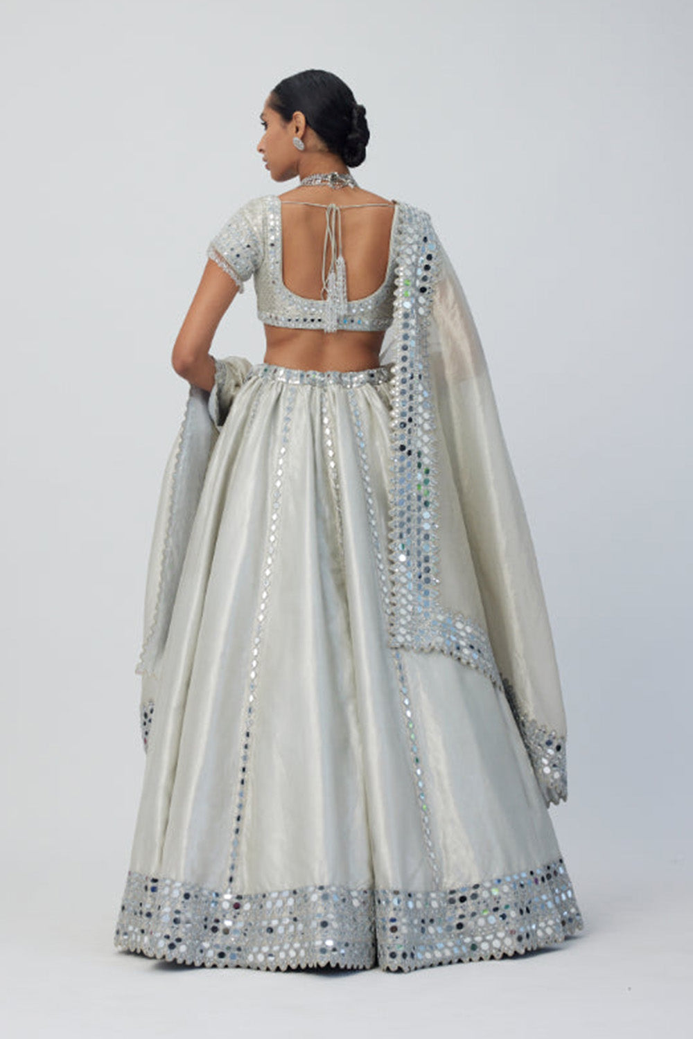 Silver Shimmer Organza Linear Lehenga Set