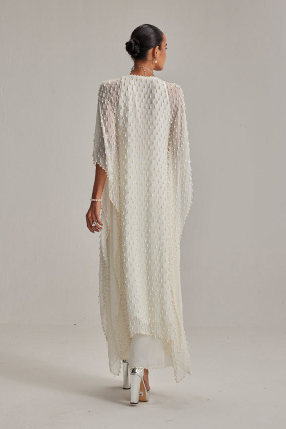Off White Pearl Drop Kaftaan set
