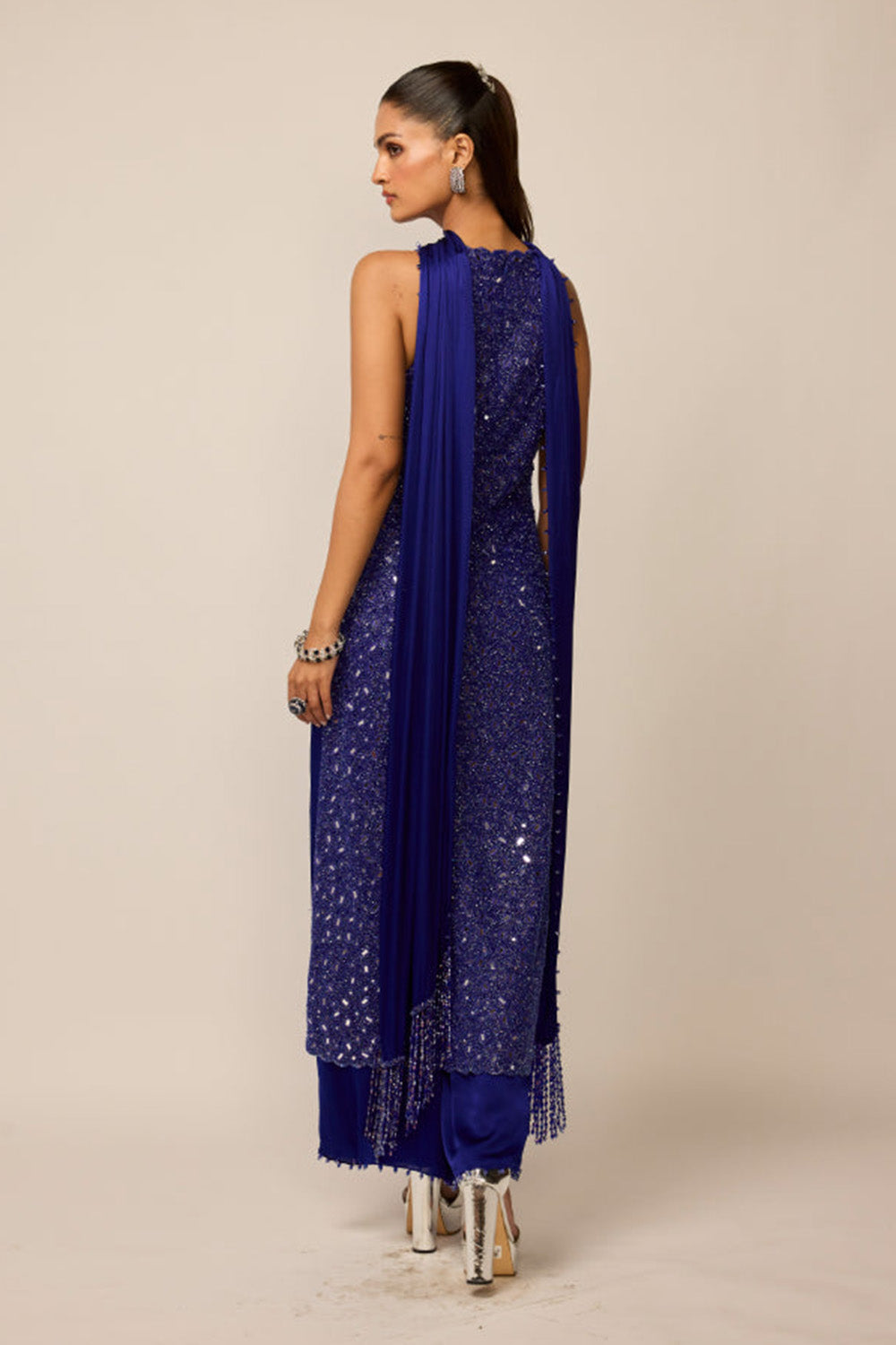 Cocktail Blue V Neck Kurta Set