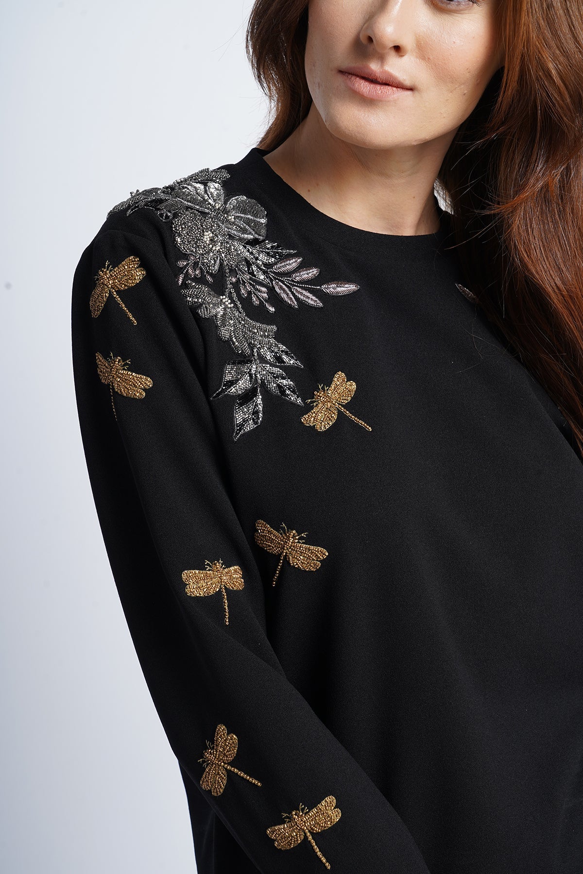 Shoulder Flower Botany and Dragonflies Sweatshirt