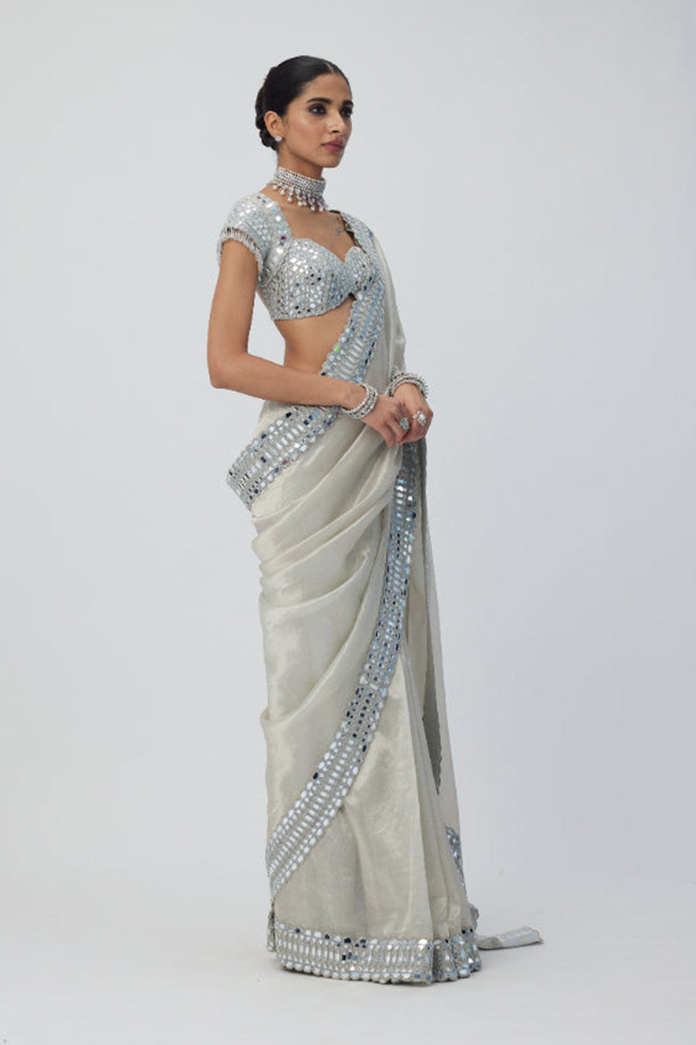 Silver Shimmer Organza saree set