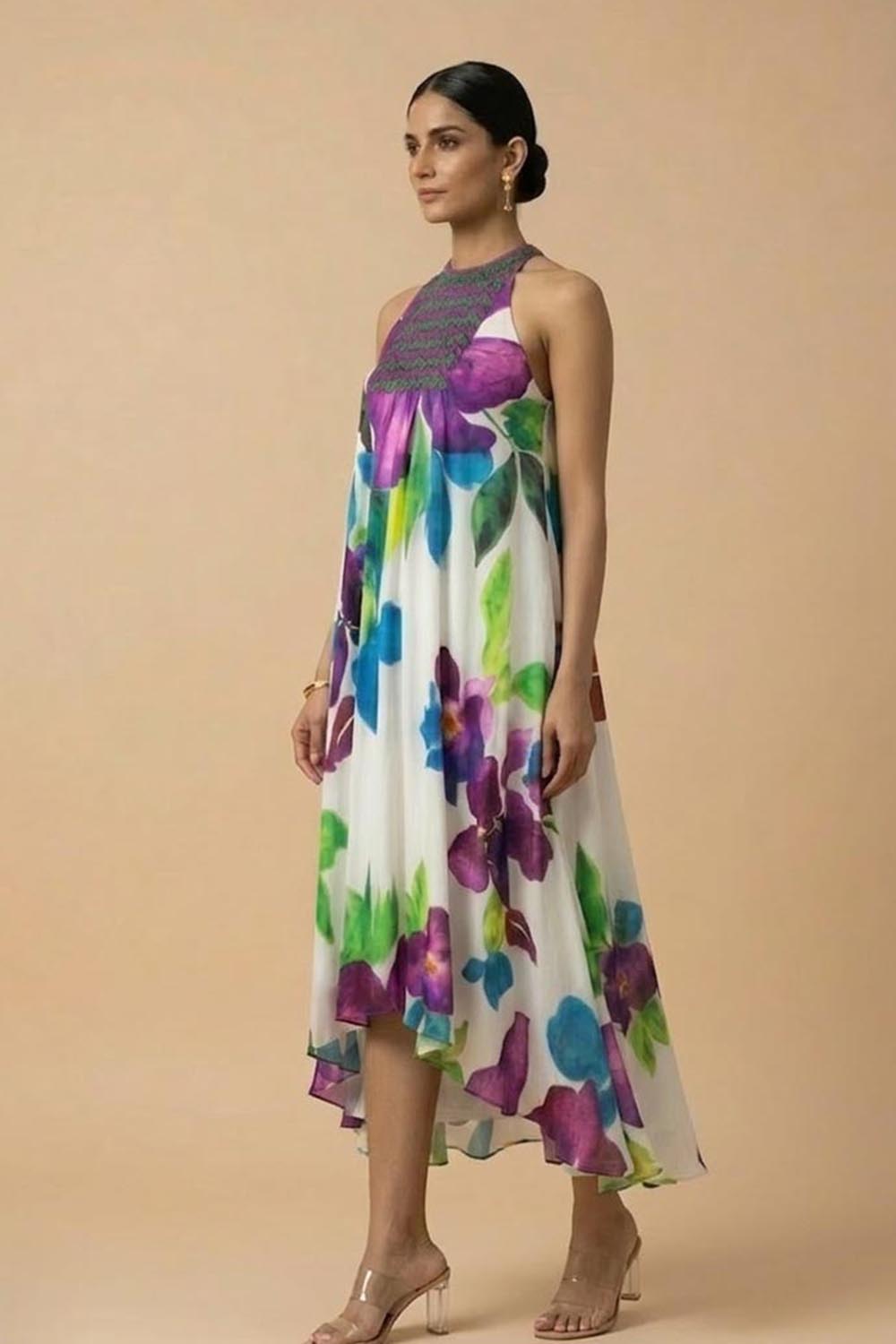 THETAA Isla -Embroidered Silk Shantoon Dress