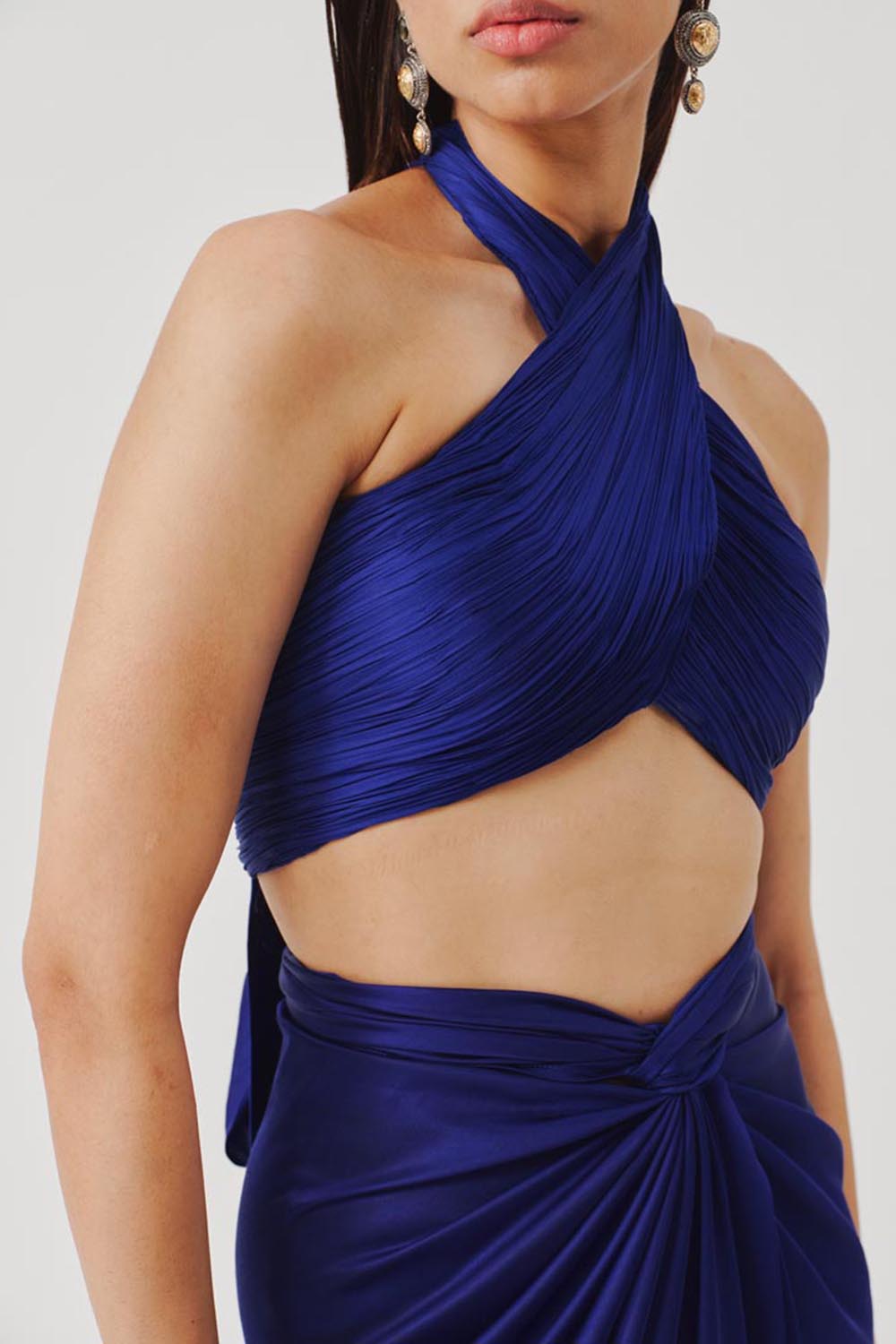 Hope Halter Neck Top in Blue with Elastic Back