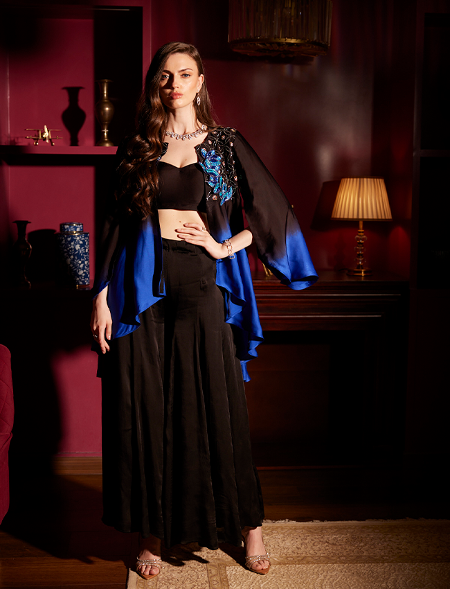 CY Saadgi Nagpal Midnight Bluescape Co-Ord Set Front 1