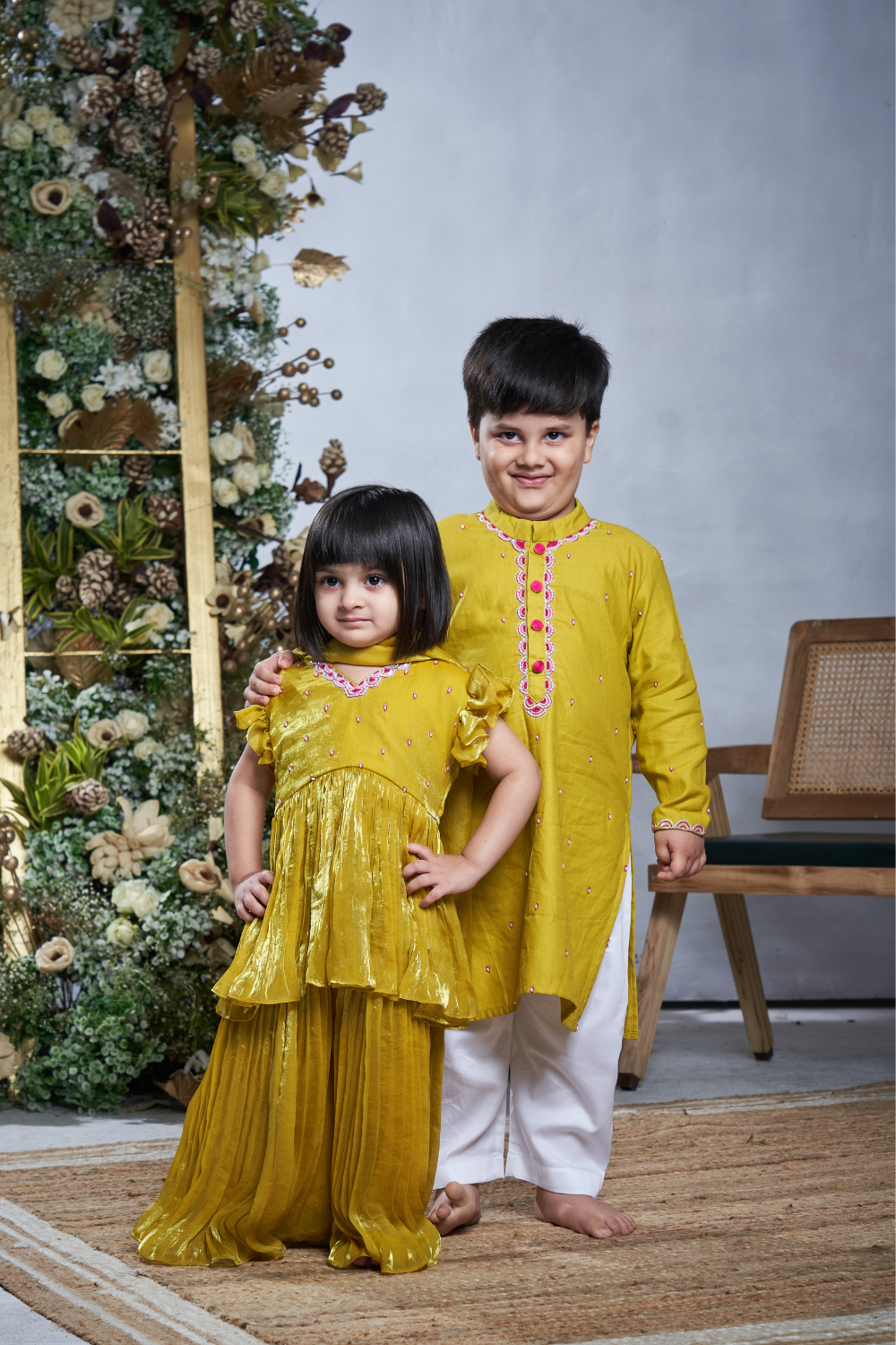 YELLOW PINK SHARARA SET
