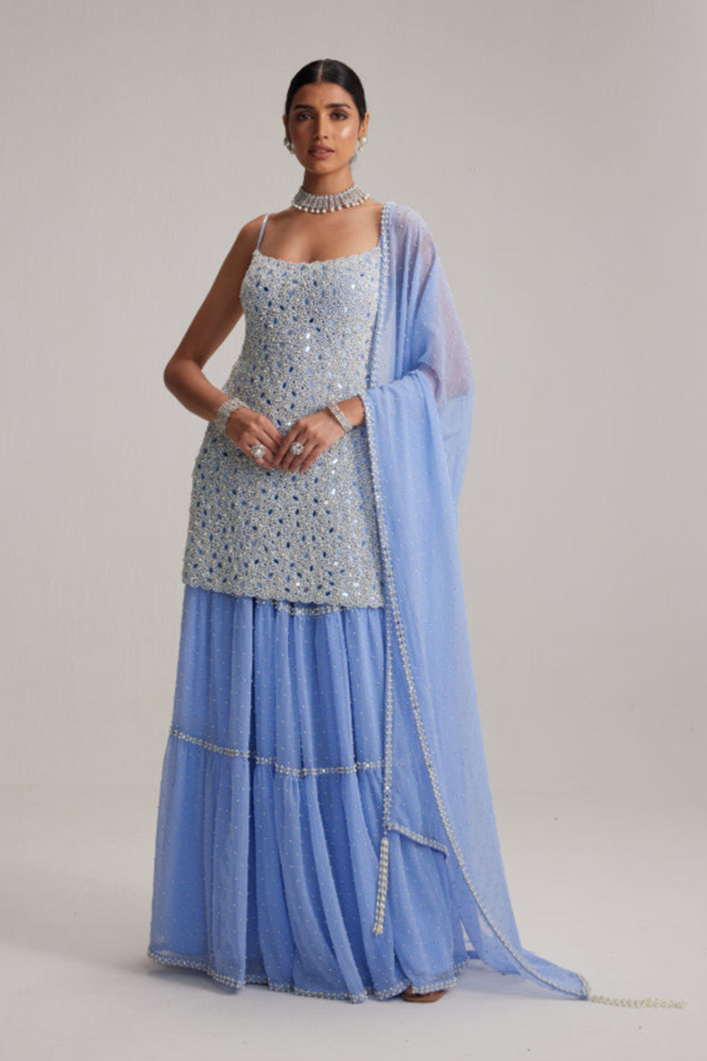 Dew Blue Kurta and Sharara Set