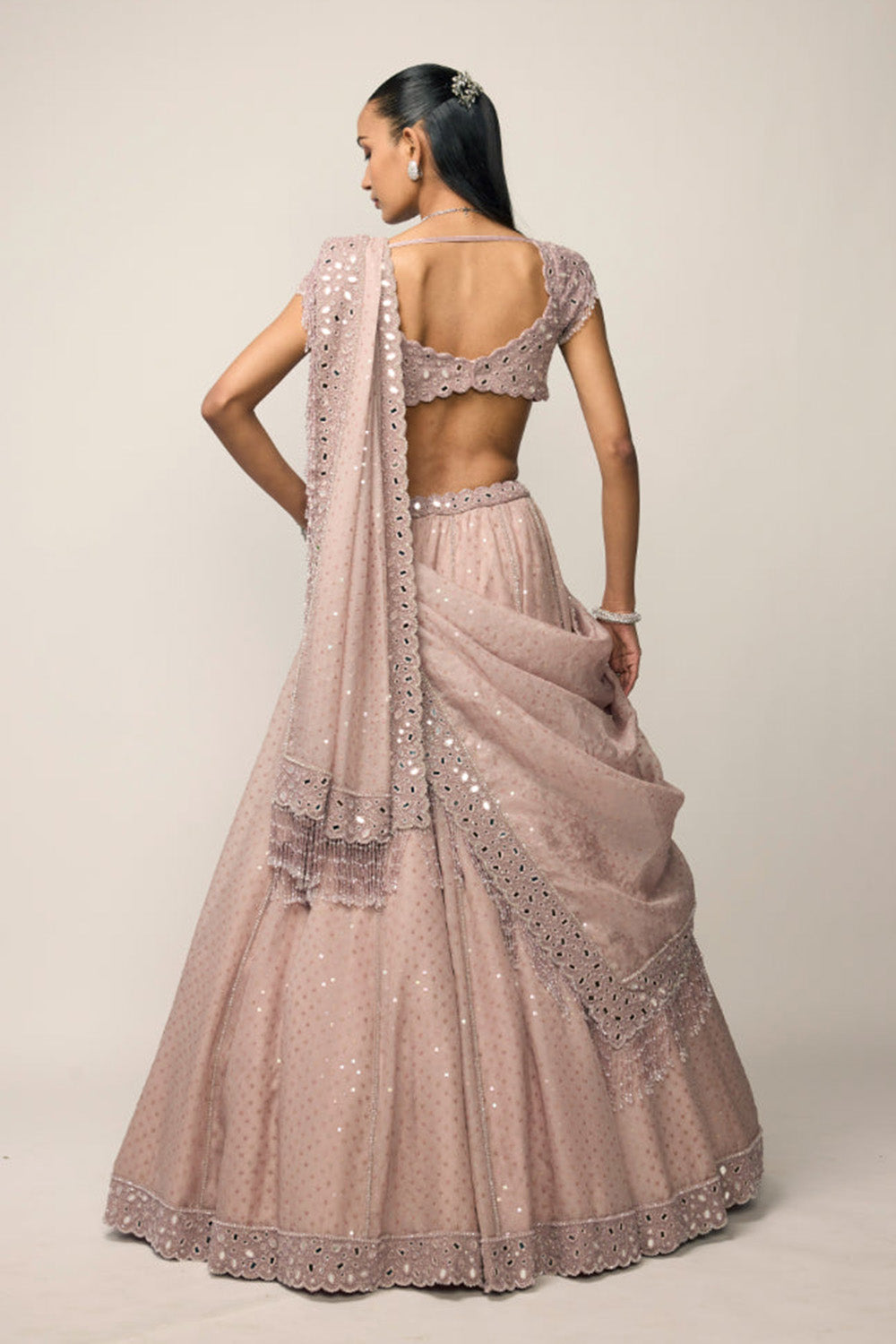 Ash Pink Sequins Embroidered Lehenga Set