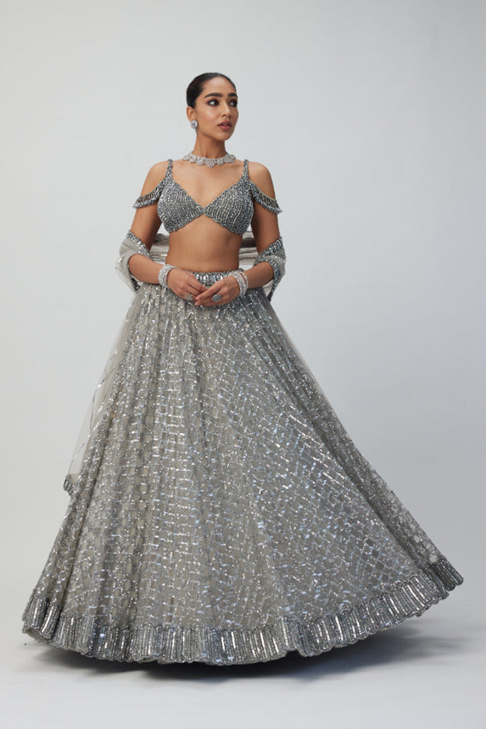 Crystal Grey Sequins embroidered Lehenga Set