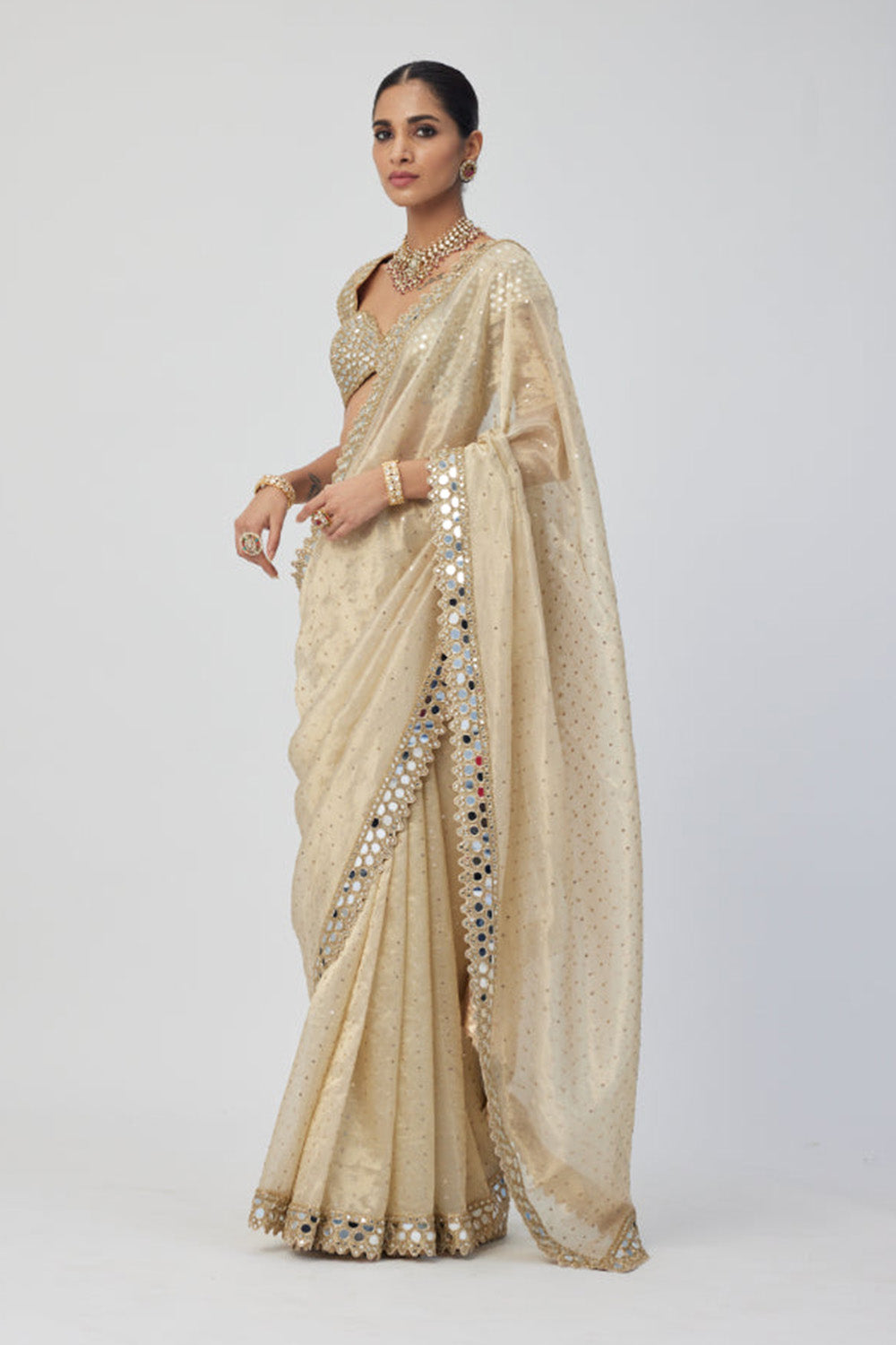Golden Shimmer Organza saree set