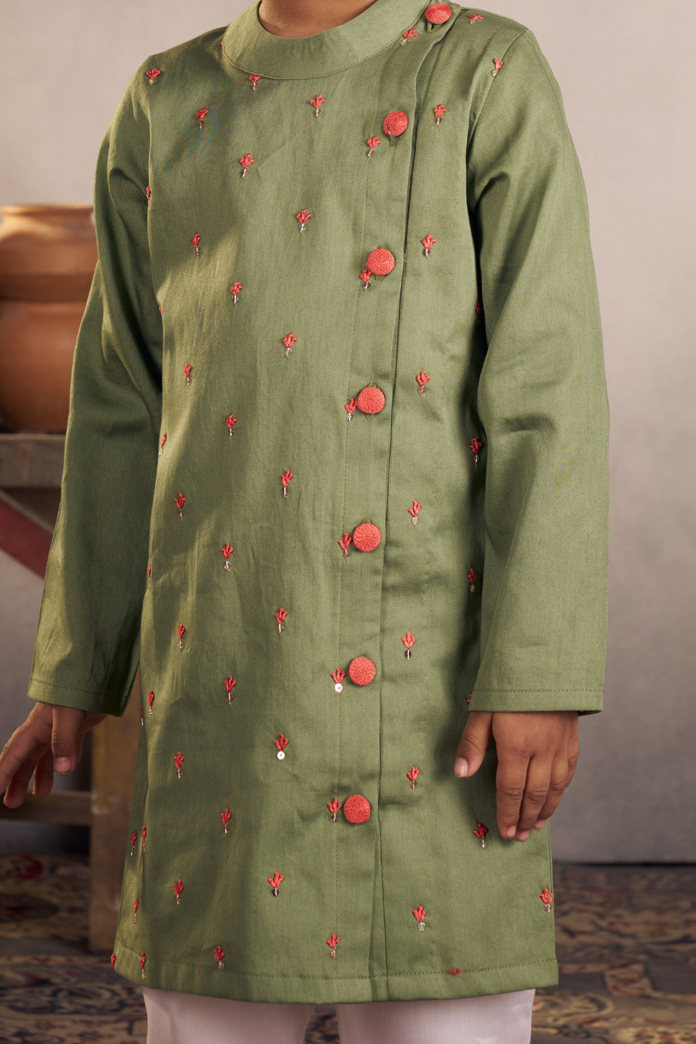 GREEN HANDWORK KURTA SET