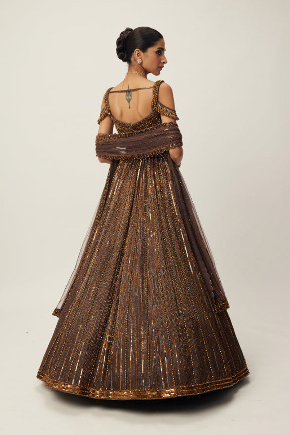 Copper crystal Linear embroidered Lehenga set