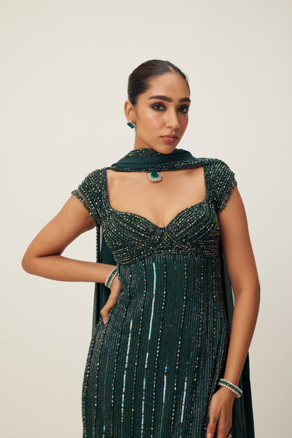 Dark Jade Green crystal Embellished Kurta Set