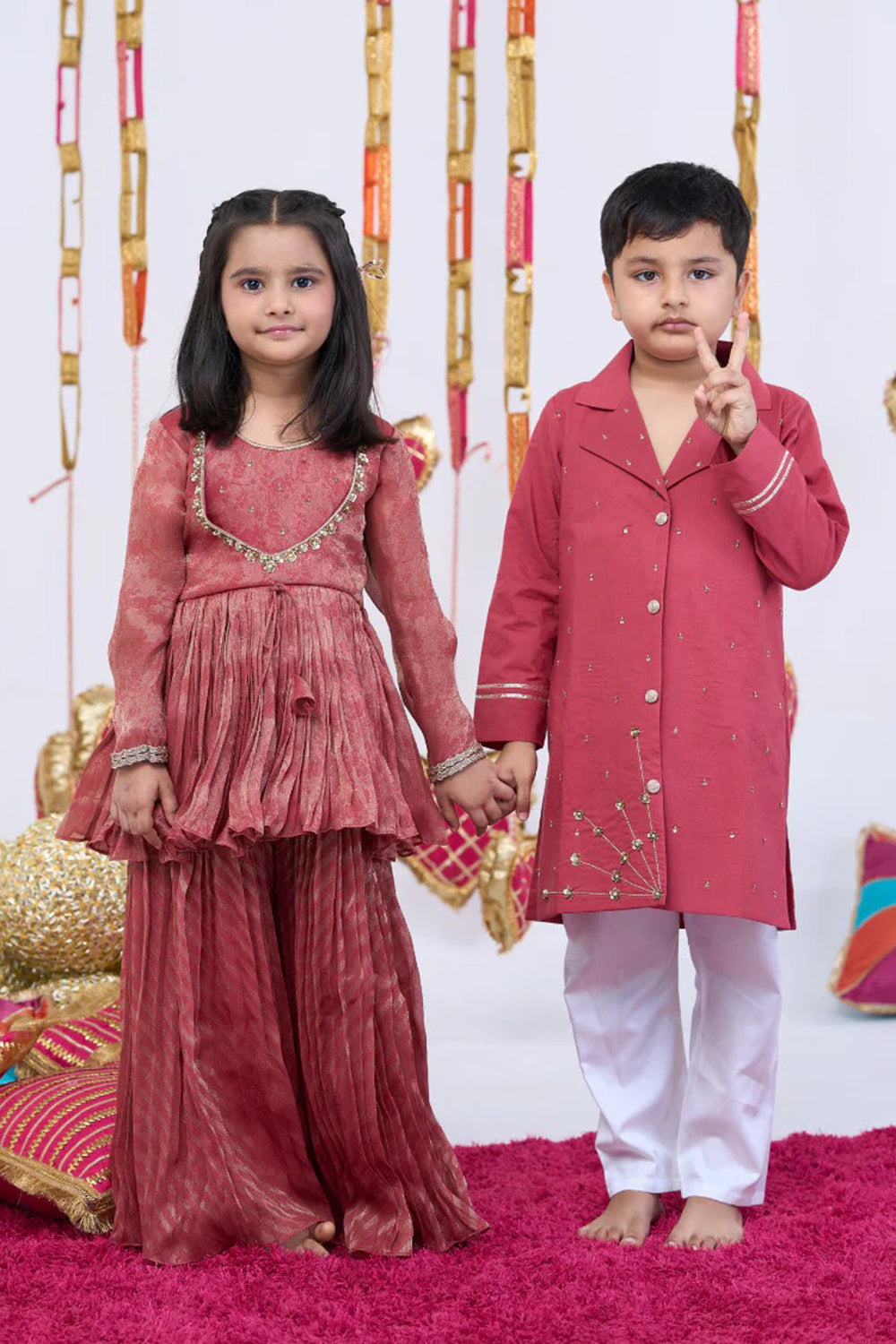 RUST DOUBLE YOKE SHARARA SET