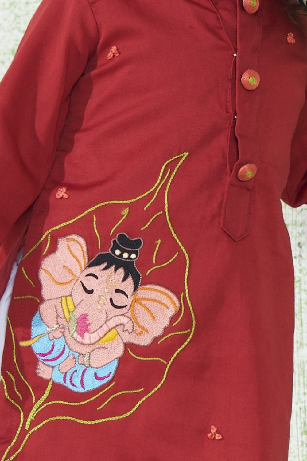 RED GANPATI LEAF KURTA