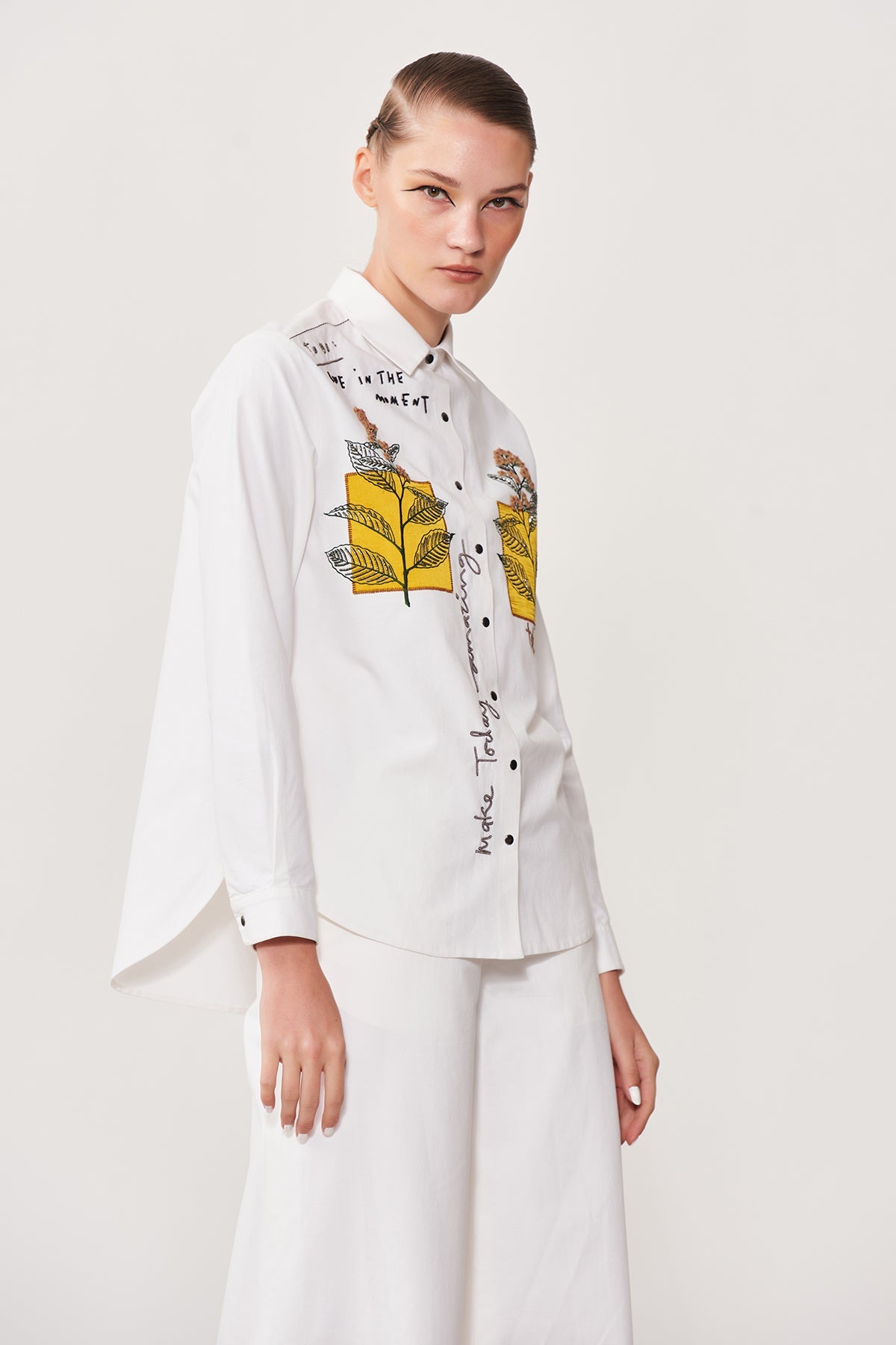 Leaves Patch High Low Shirt