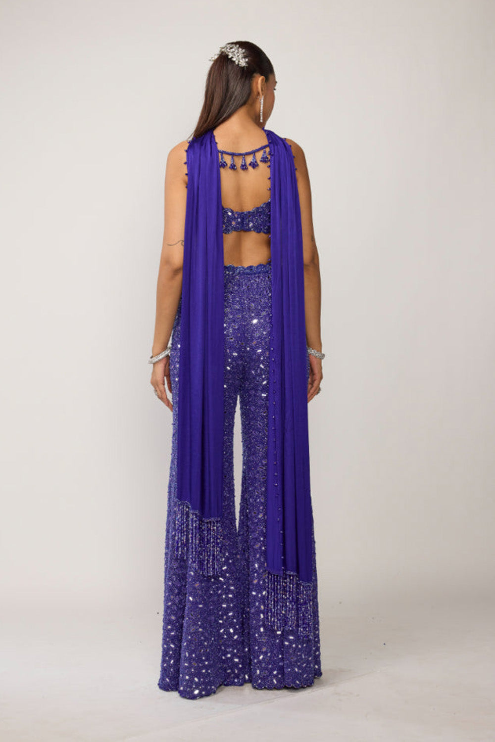 Cocktail Blue Blouse With Sharara Set