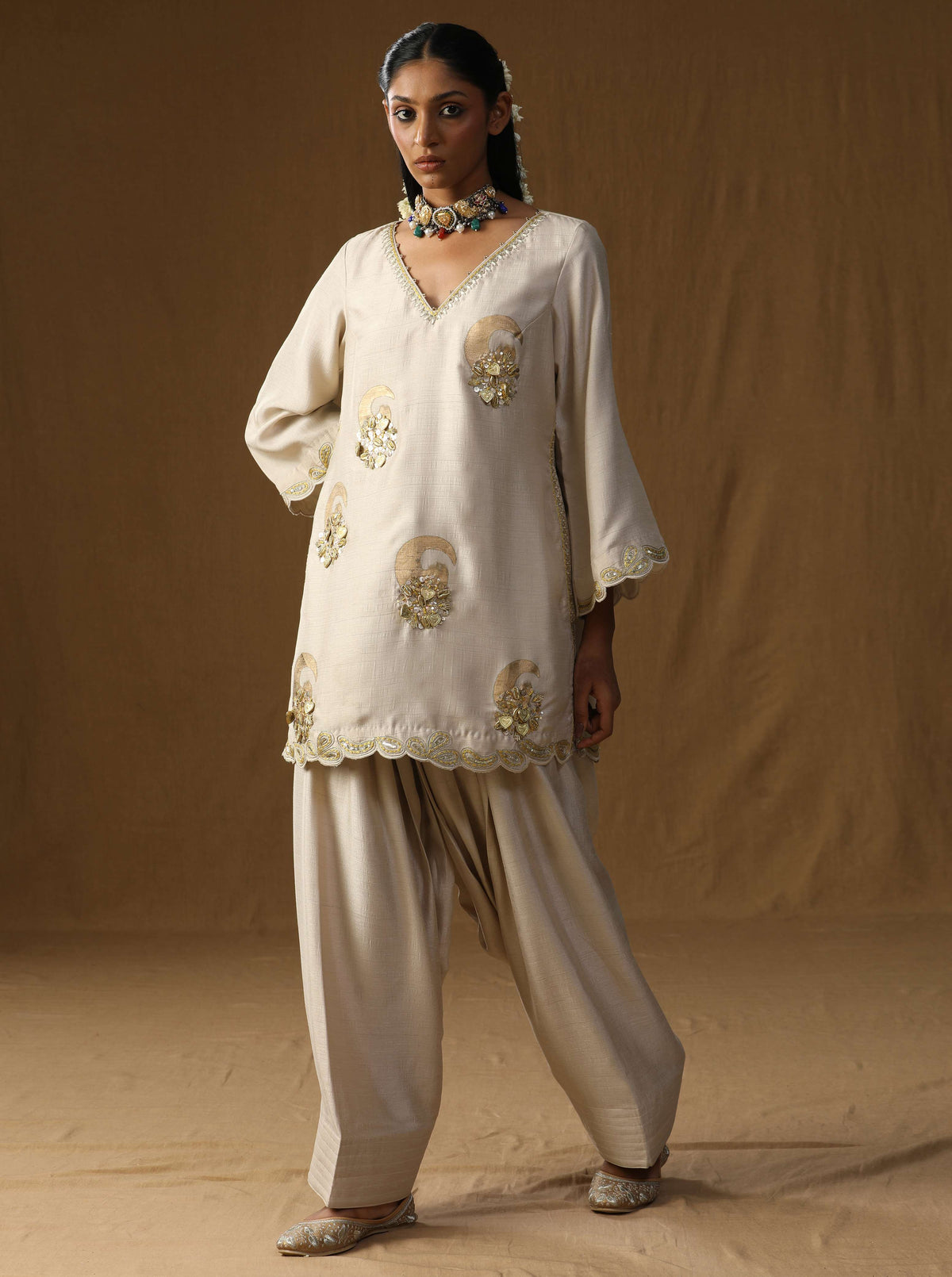 Vrind? Beige Mritika Embroidered Suit Set