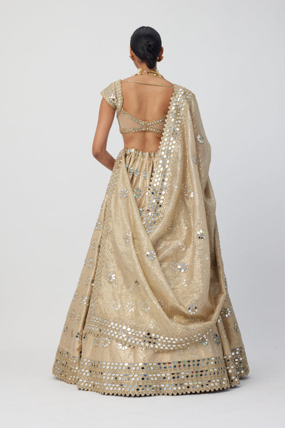 Golden Shimmer Organza Flower Lehenga Set