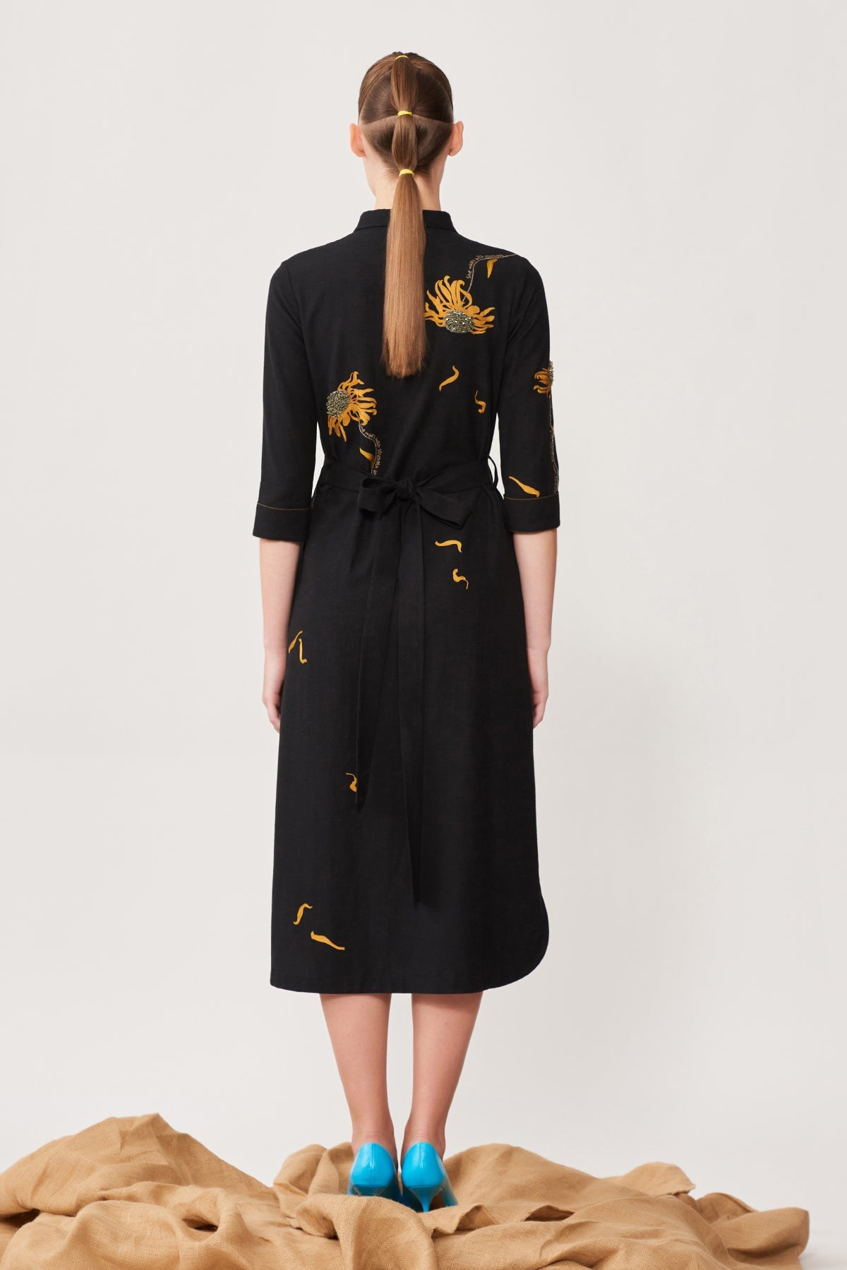 Withering Flower Long Shirt Dress With Belt