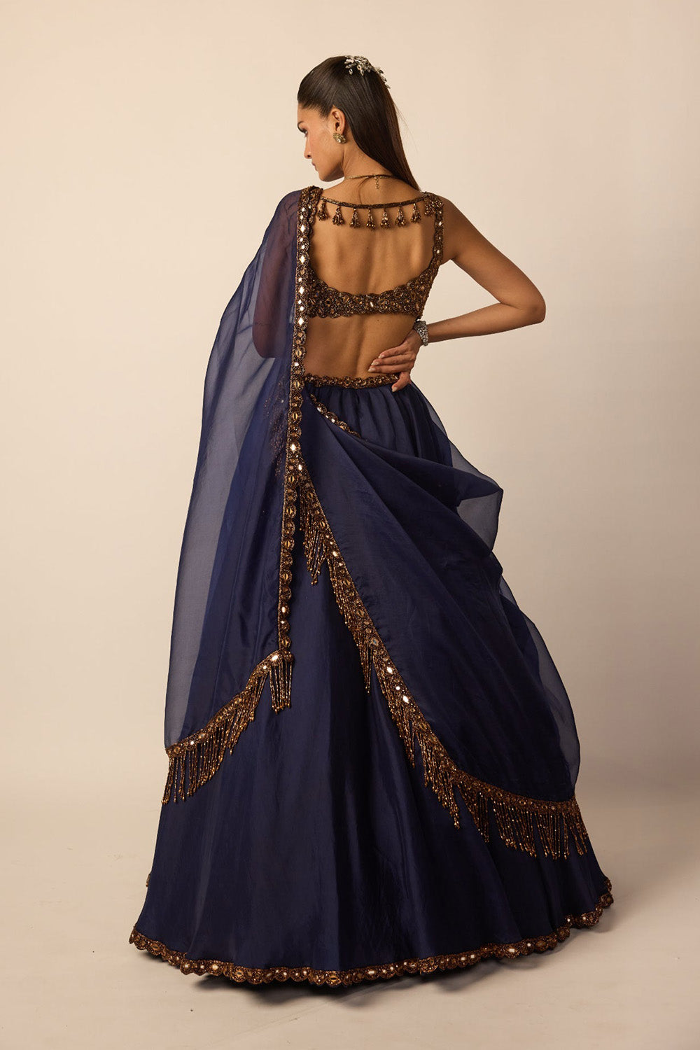 Deep Blue Tassel Dupatta Lehenga Set