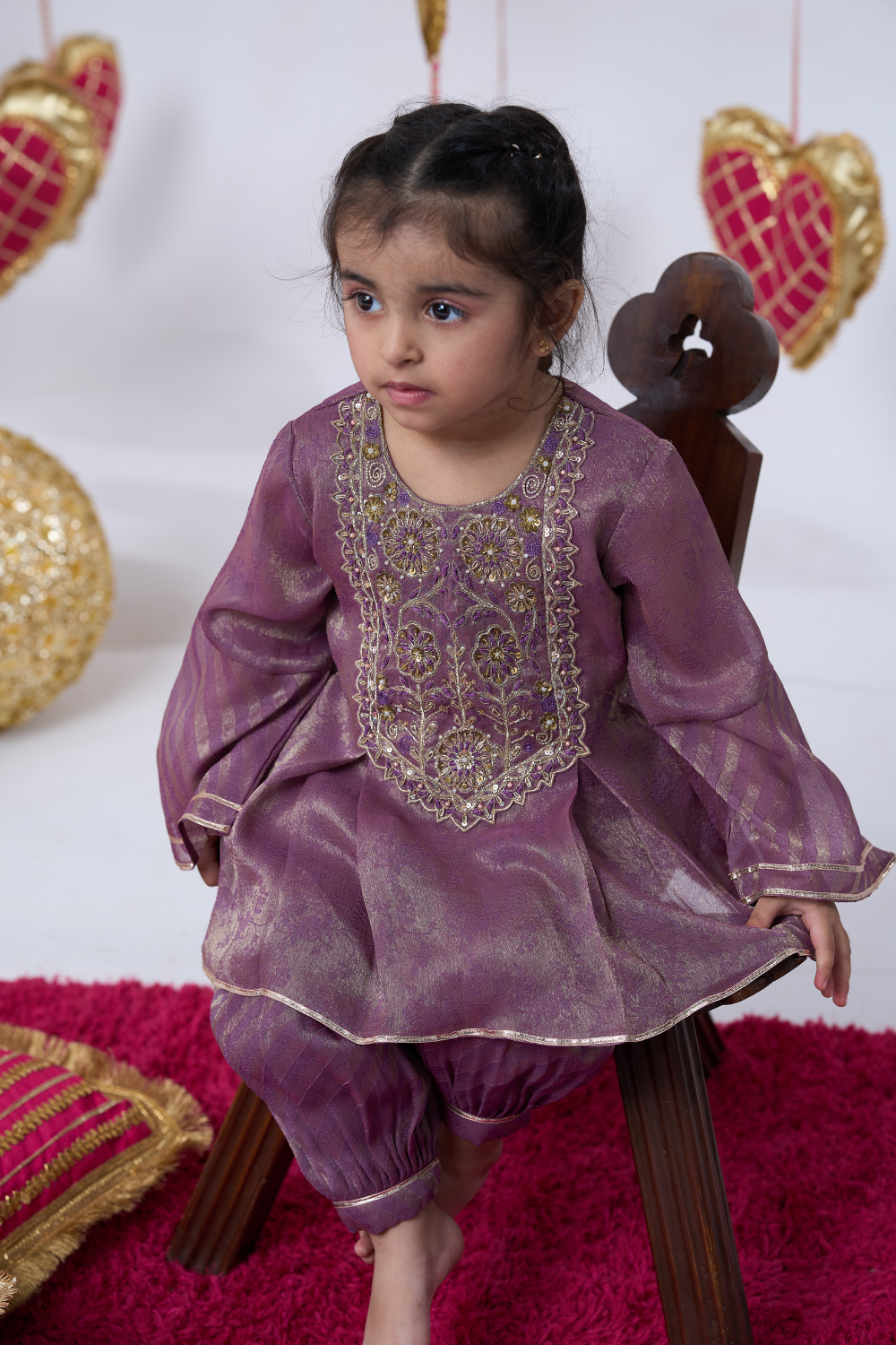 PURPLE HANDWORK KURTA AND BALLOON PANTS