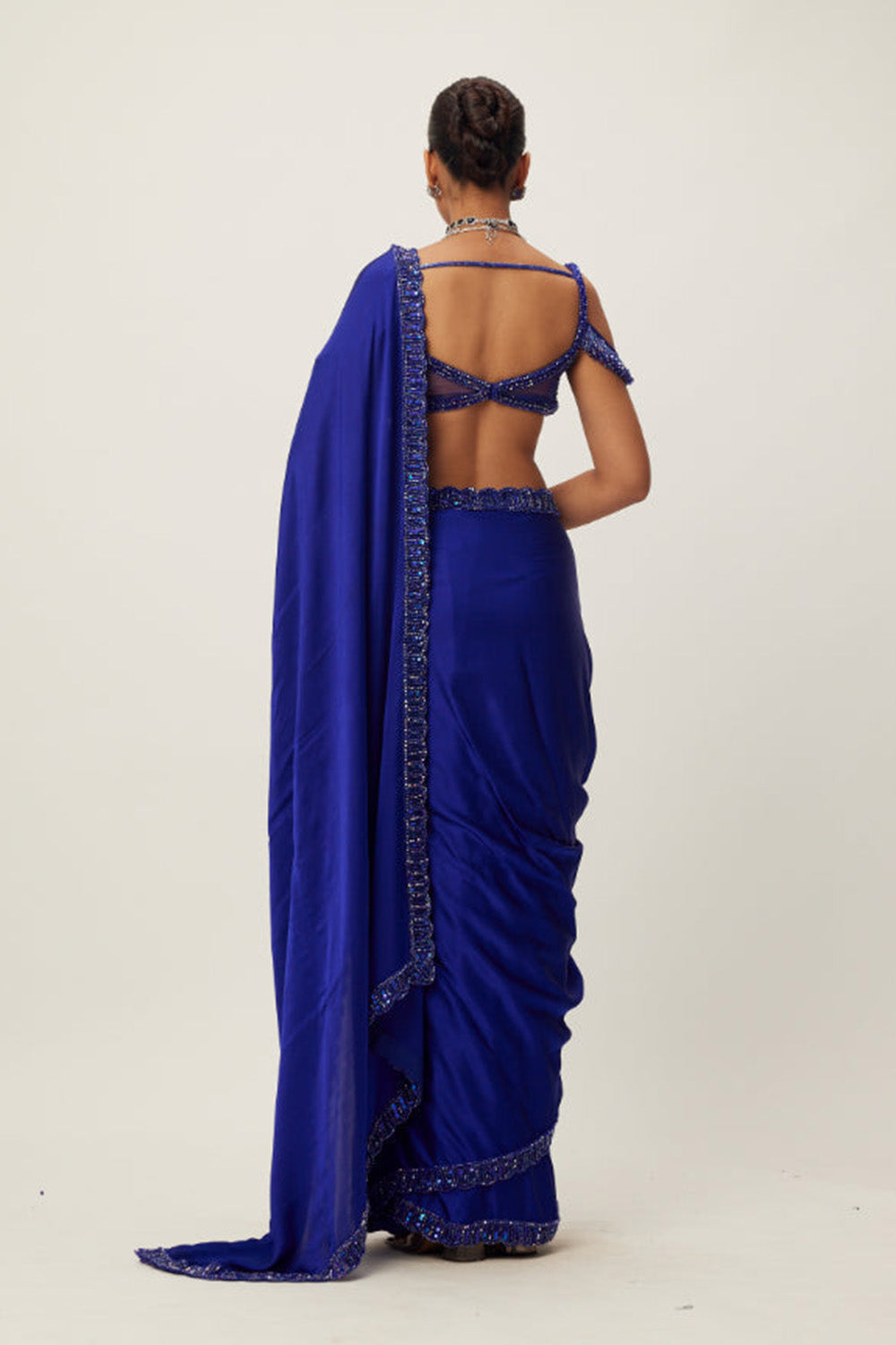 Cocktail Blue Satin Saree Set