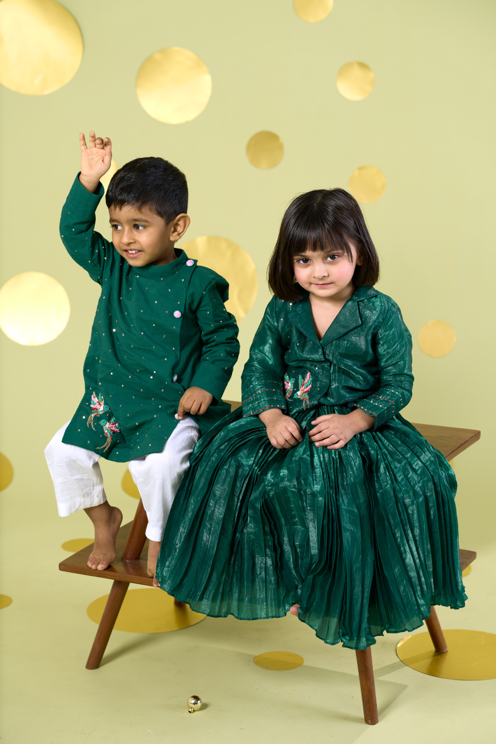 GREEN BIRD LEHENGA SKIRT SET