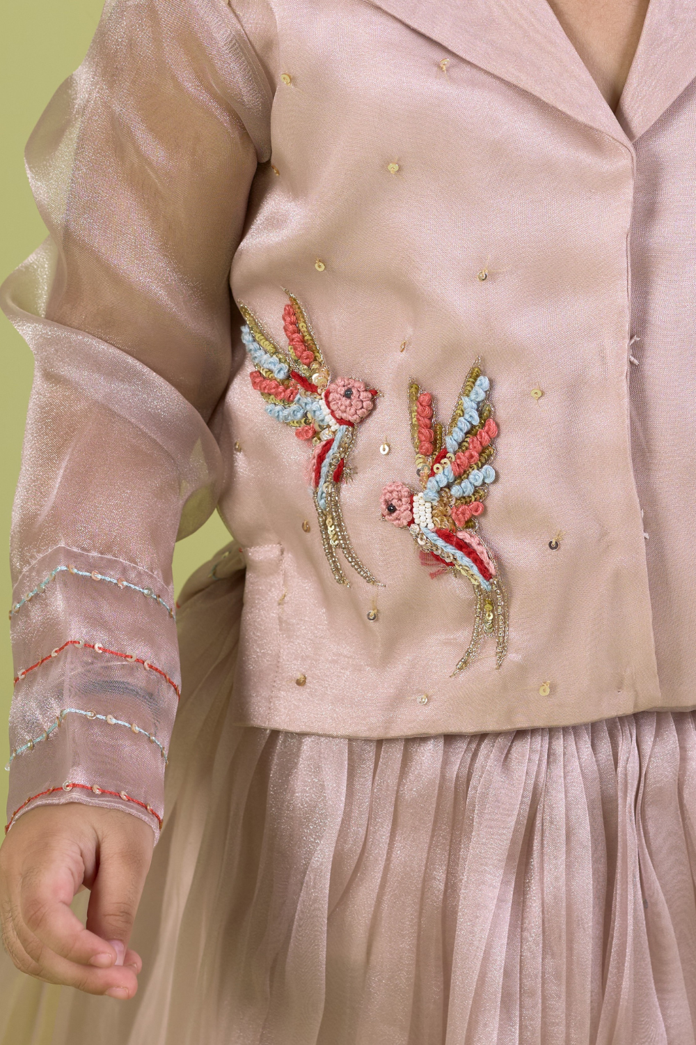 IVORY/POWDER PINK BIRD LEHENGA SET