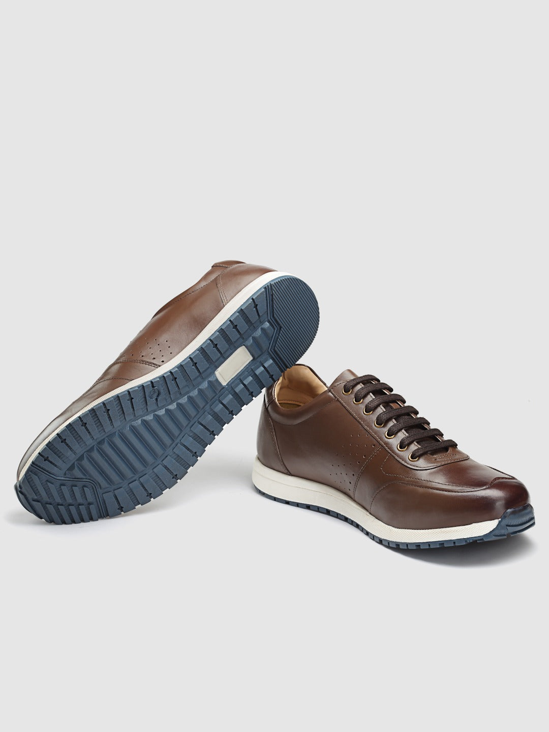 Perforated Brown Leather Sneakers