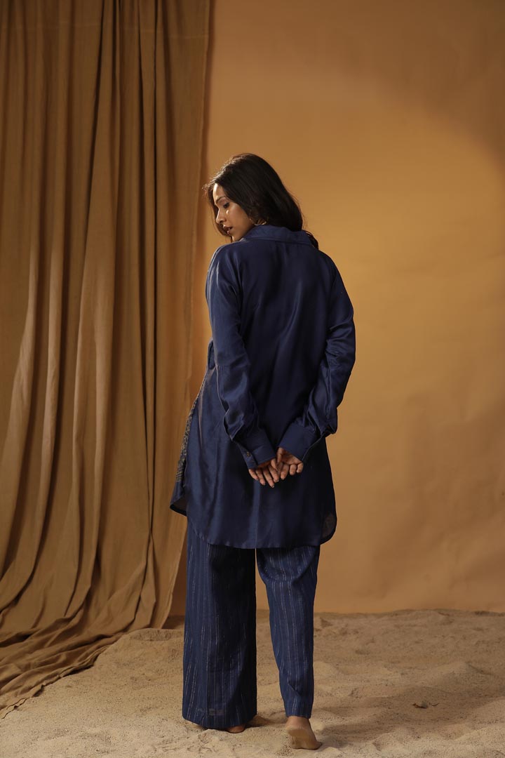 Image of NAVY BLUE FOIL PAINTED CO-ORD SET