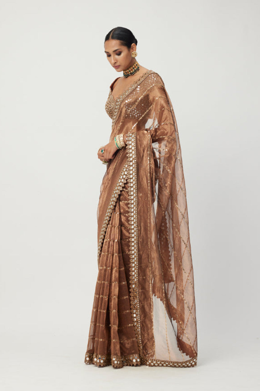 Copper Shimmer Organza saree set