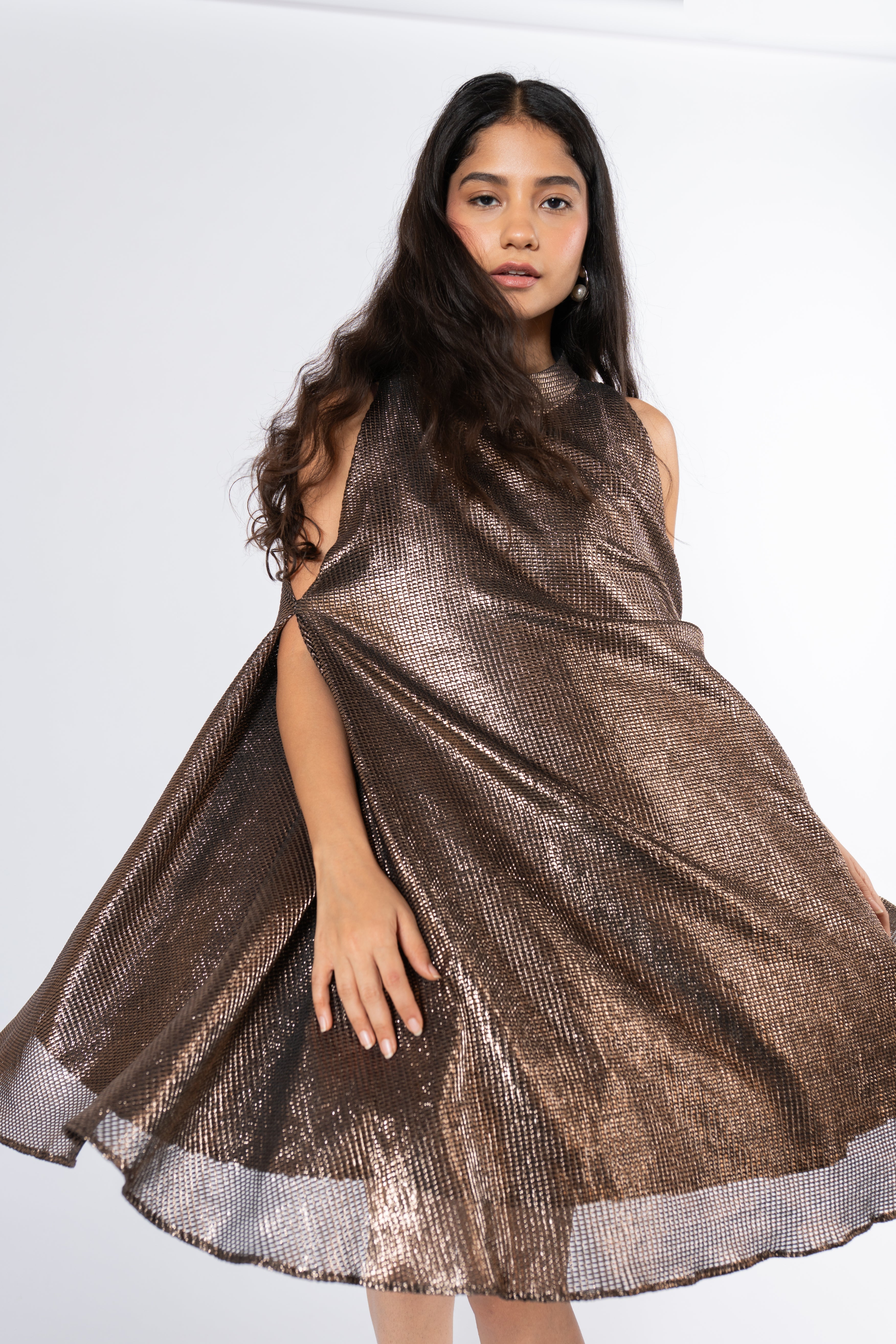Metallic Cold Shoulder Dress