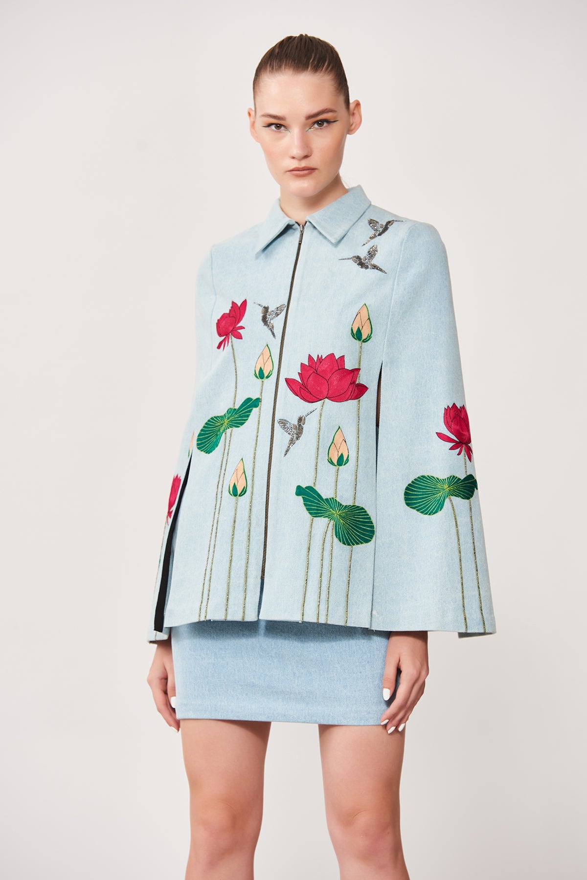 Lotus & Humming Bird Cape With Mini Skirt