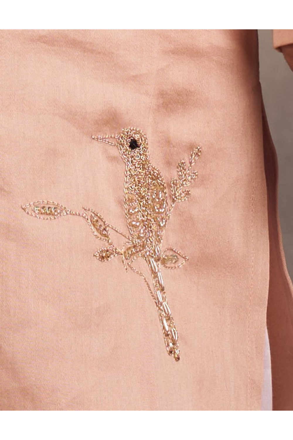 PEACH BIRD MIRROR WORK KURTA