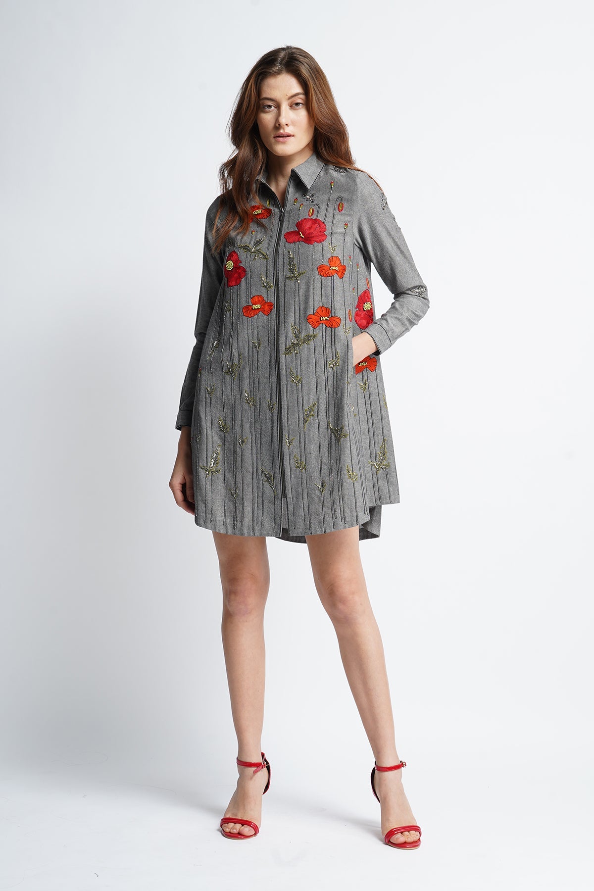 Poppy Garden Side Triangle Shirt Dress
