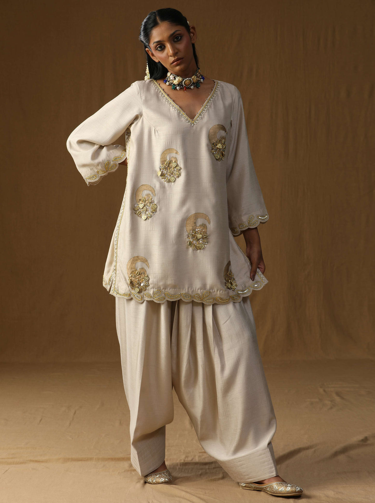 Vrind? Beige Mritika Embroidered Suit Set