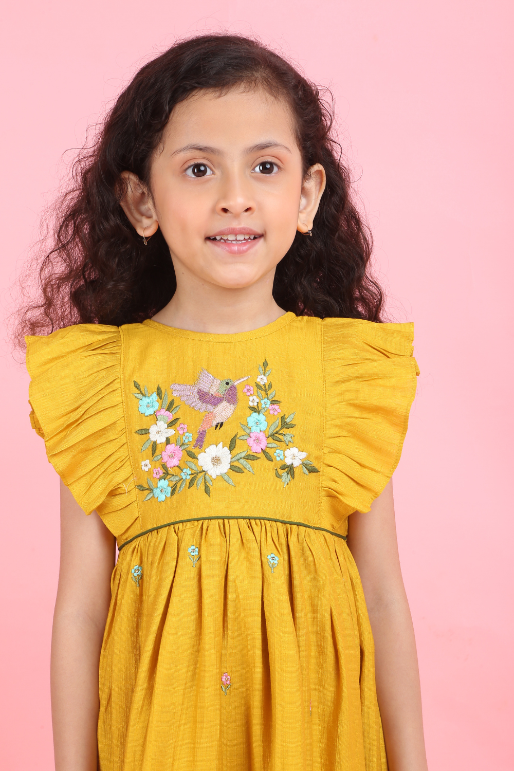 YELLOW DRESS WITH FLOWER EMBROIDERY