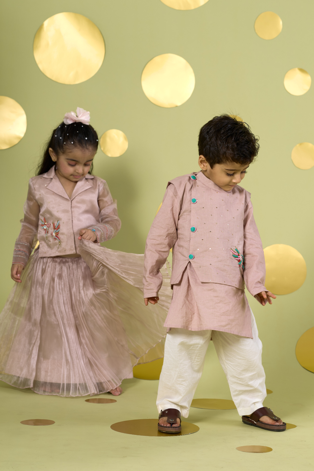 IVORY/POWDER PINK BIRD LEHENGA SET