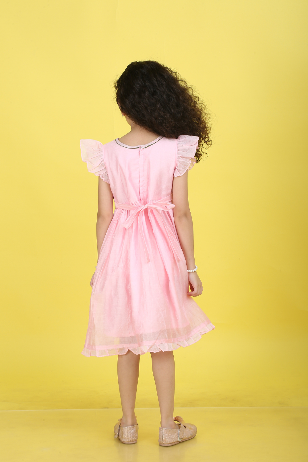PEACH RABBIT EMBROIDERY DRESS