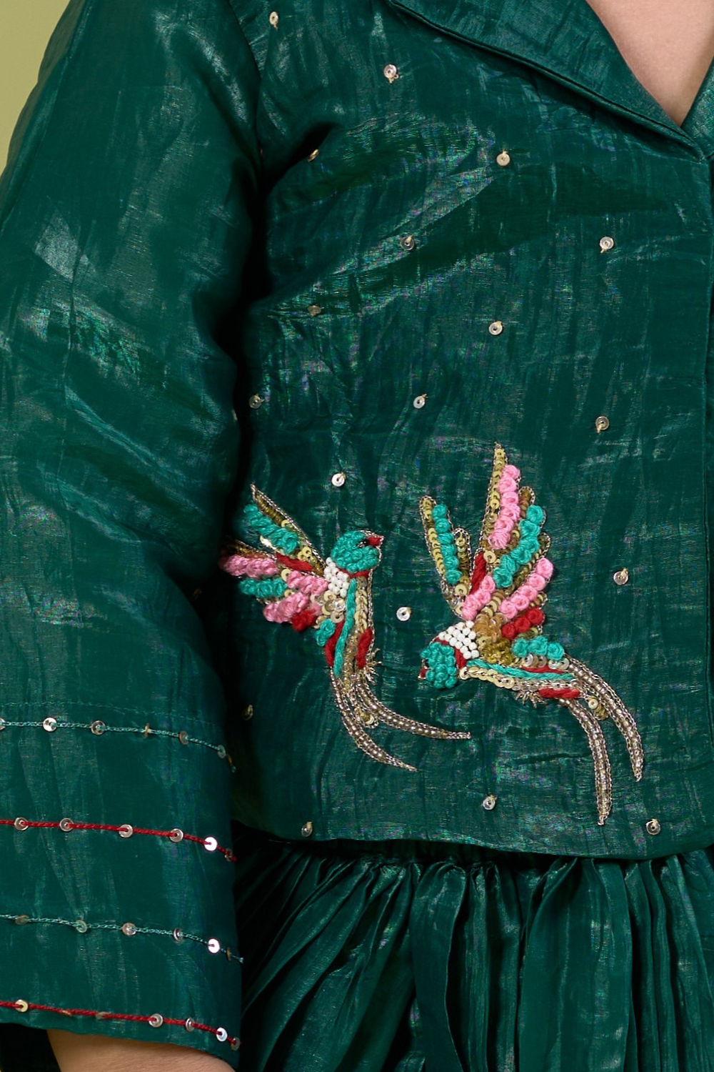 GREEN BIRD LEHENGA SKIRT SET